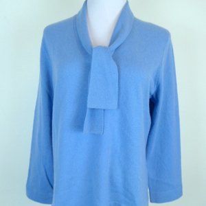 JONES NEW YORK blue bow tie neck CASHMERE SWEATER L